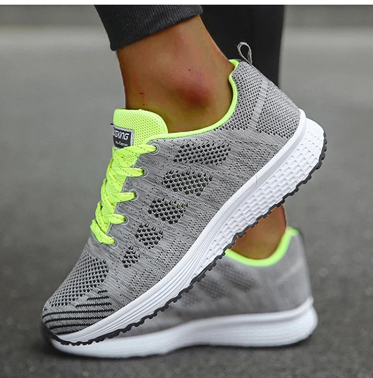 Women's Sneakers Breathable 2025 New Fashion Flat Outdoor Woman Vulcanize Shoes Mesh Fabric Lace Up Ladies Shoes Female Footwear