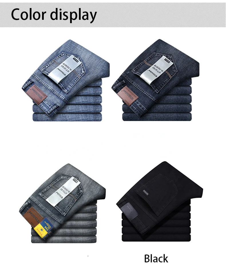 New Business Men's Jeans Casual Straight Stretch Fashion Classic Blue Black Work Denim Trousers Male Brand Clothing