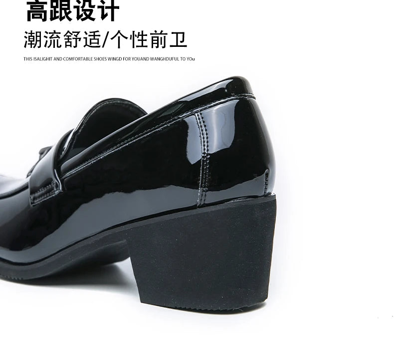 Height Increasing Male Formal Dress Shoes High Heel Men Popular Wedding Oxfords Black Silver Adult Leisure Casual Shoes