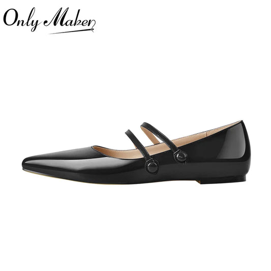 Pointed Toe Women Mary Jane Double Strap Retro Elegant Big Size Daily Flats Pumps