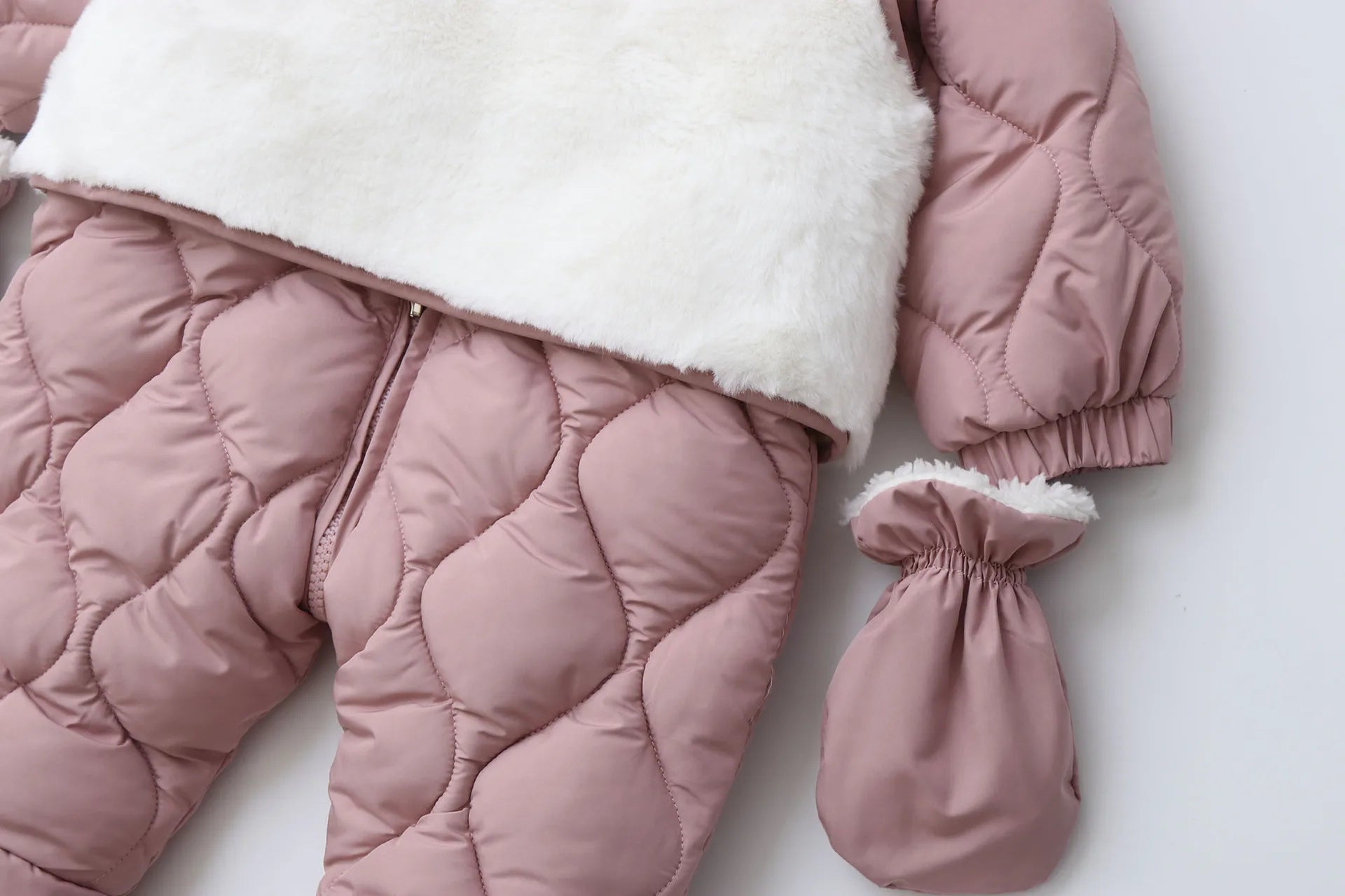 Baby's 2Pcs Winter Warm Clothes Thicken Fleece Rompers Jumpsuits Fur Lining Footie and Vest Snowsuit For Toddlers 0-2Y