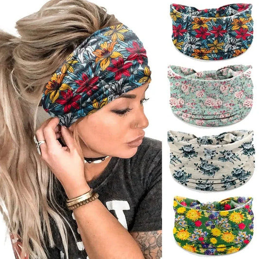 Bohol Headbands Women Wide Knotted Hairbands Elastic Turban Head Bands Non-Slip Floral Yoga Sports Sweatbands Workout Head Wraps