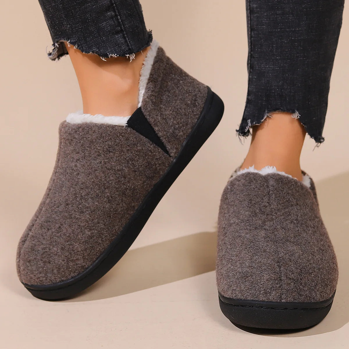 Unisex Warm Fuzzy Lined House Slippers With Comfort Memory Foam Cotton Shoes Non-Slip Fur Flat Footwear For Indoor and Outdoor Use
