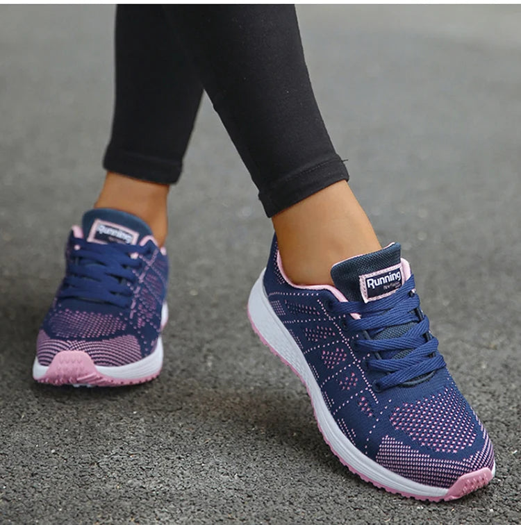 Women's Sneakers Breathable 2025 New Fashion Flat Outdoor Woman Vulcanize Shoes Mesh Fabric Lace Up Ladies Shoes Female Footwear