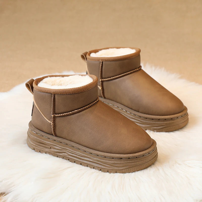 Kindersneeuwlaarzen met antislipbont en dikke zool voor meisjes, casual sportschoenen, damesmode, bruine enkellaarsjes, waterdicht en warm