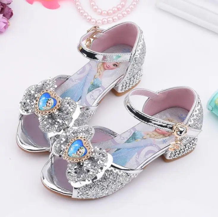 Kid fashion shoes Girls Sandals Frozen 2 Elsa Princess Shoes Little Girls Crystal Shoes Children High Heels Catwalk Show Shoes