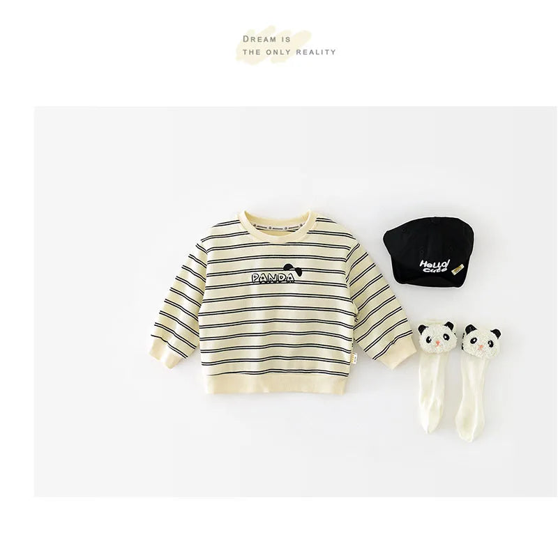 New Spring Kids Hoodie Children Cute Waffle Stripe Sweatshirt Girls Boys Thin Casual Design Pullover Shirt 1-5Y Unisex