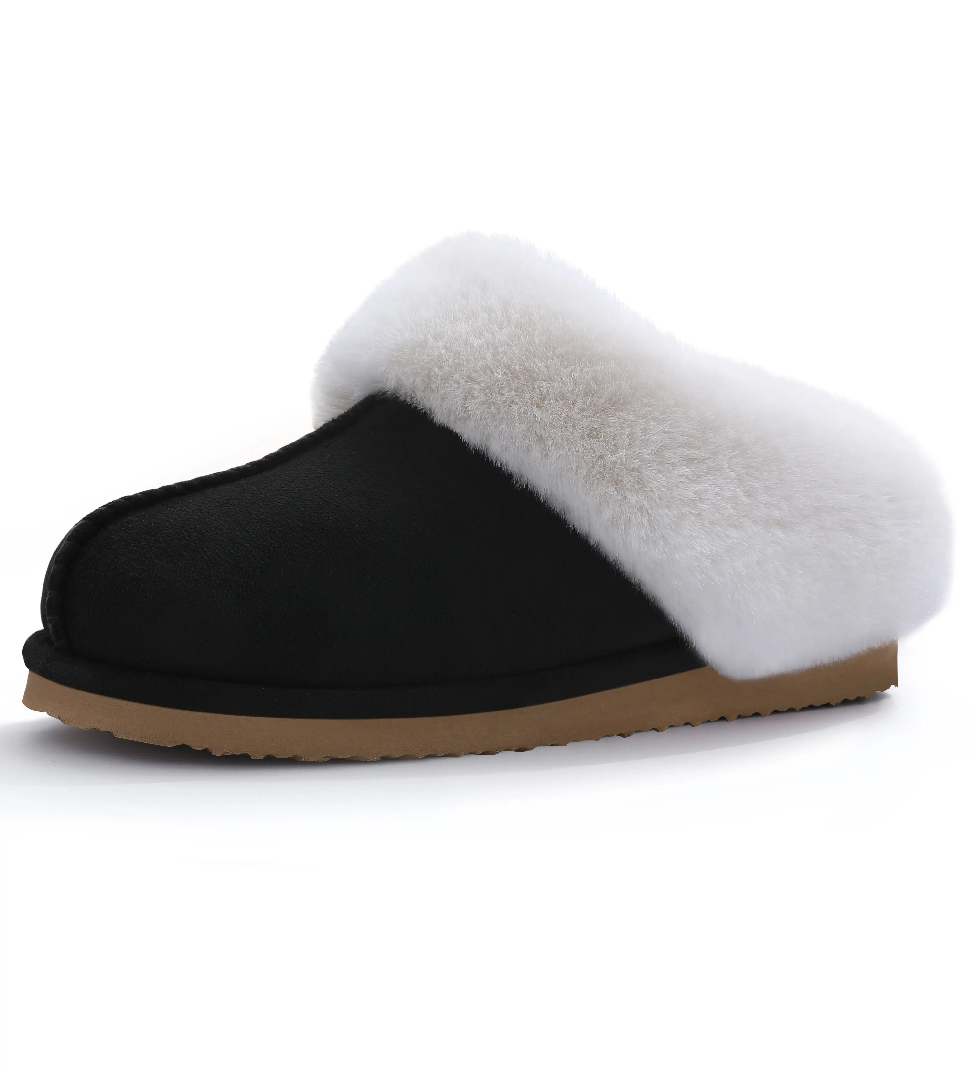 Women's Winter Warm Fluffy Faux Fur Suede Shoes For Indoor and Outdoor Use Fuzzy Slides Fur Slippers For Ladies