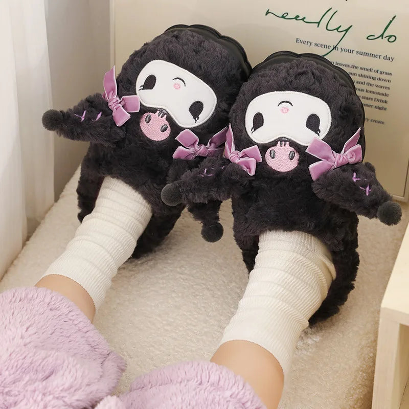 Kids' Slippers House Shoes Cartoon Kuromi Winter Shoes Warm Anti-Slip Soft Bottom Shoes For Girls Size 36-41