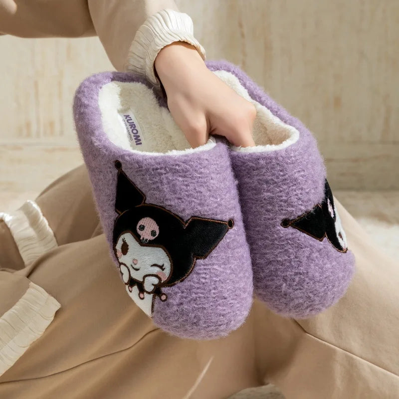 Kids' Slippers House Shoes Cartoon Kuromi Winter Shoes Warm Anti-Slip Soft Bottom Shoes For Girls Size 36-41