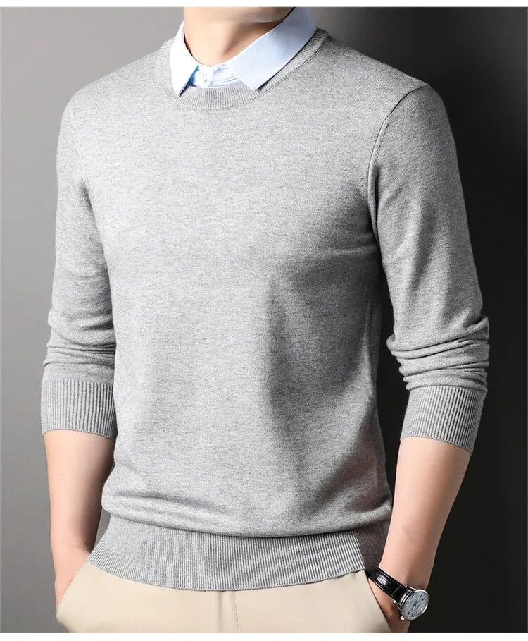 Unisex Knit Sweater Dark Navy False Two-Piece Design Thickened Layered Look With Built-in Collar Soft Touch & Warm Sweater For Men & Women