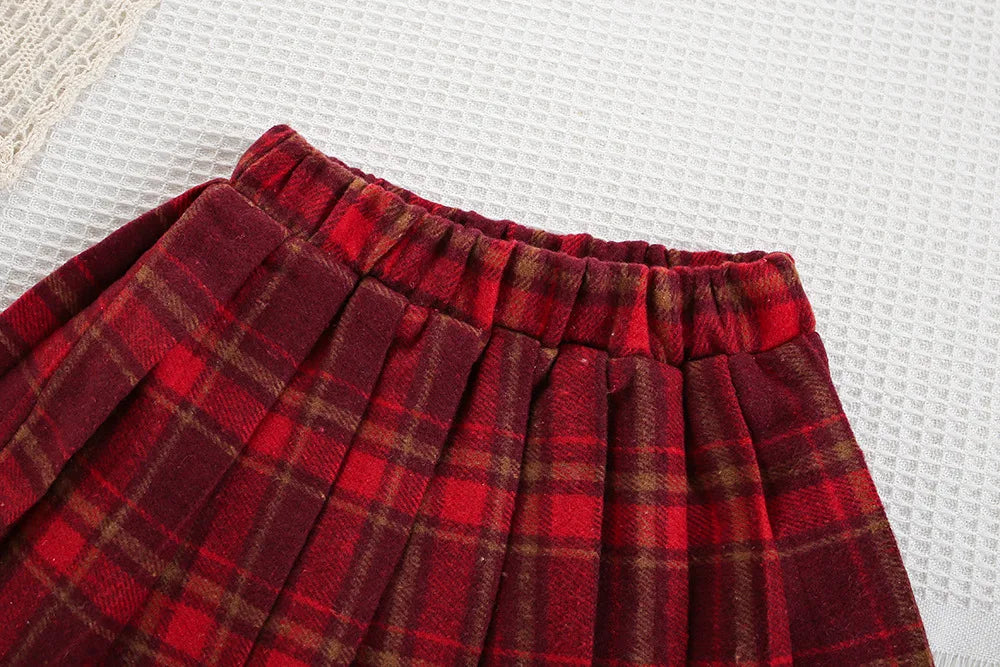 New Autumn Kids Sweater Set Cute Colourful Buttons Girls Knitted Shirt + Checked Skirt Children Sweet Thin Outfit 9M-5T Girls