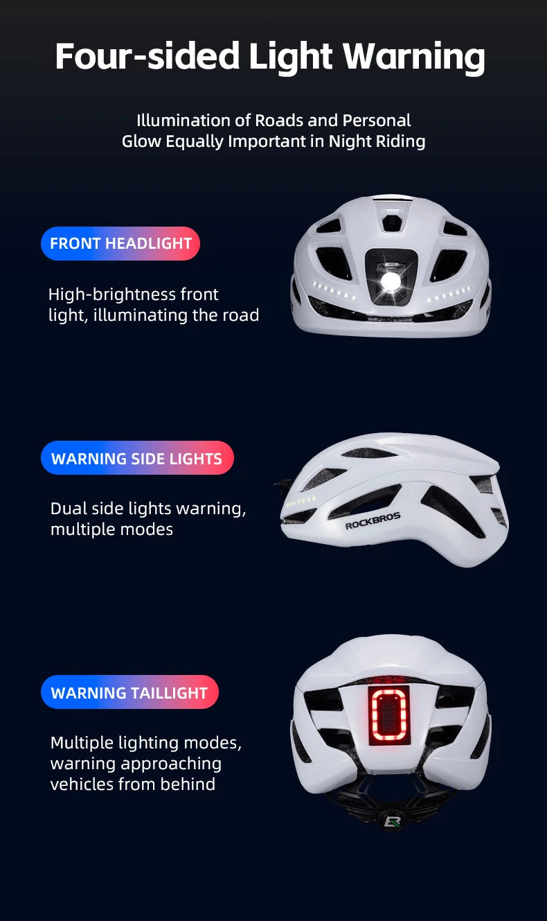 Cycling Light Helmet Type-C Charging Electric Bicycle Helmet Front Light Rear Light Warning Lamp Safety MTB Bike Helmet