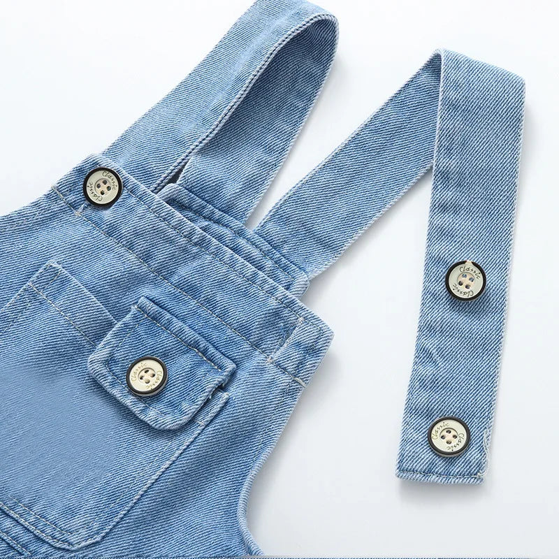 New Summer Kids Denim Overalls Girls Boys Cute Casual Loose Fit Jeans Children Outwear Pants 1-4T Unisex