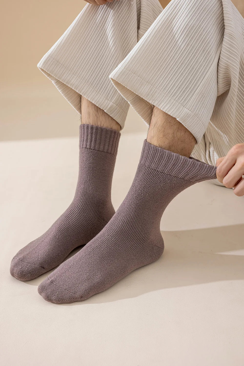 5 Pairs Men's Merino Wool Socks Winter Thickened Warm Cashmere Socks Fashion Solid Colour Terry Socks