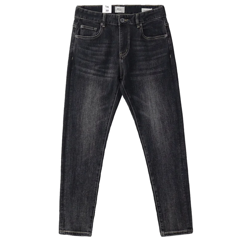 Herfst Nieuwe Amerikaanse Retro Zware Zwarte Denim Stretch Jeans Heren Eenvoudige Gewassen Oude Casual Rechte Slanke Potloodbroek
