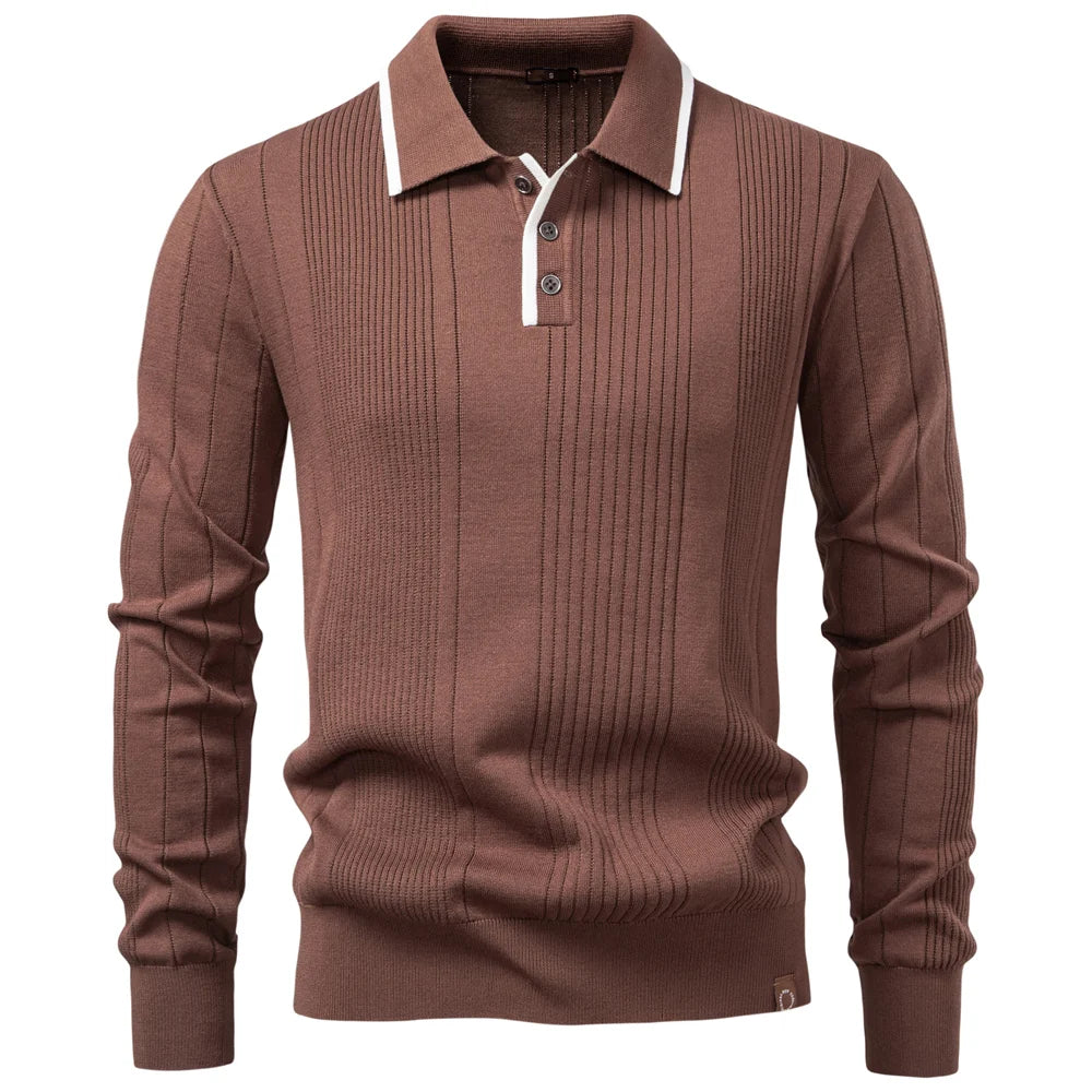 2025 Men's Button Down Polo Shirt Solid Colour Stripe Long Sleeve Autumn Winter Luxury Warm Touch Business Casual Polo Men's Shirts