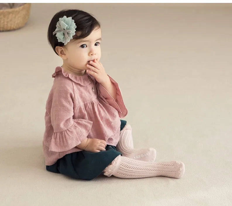 Baby Girl Knitted Mesh Socks Knee High Tube Toddler Girls Solid Socks Summer Thin Cotton Infant Kids Long Tube Socking 0-2 Years
