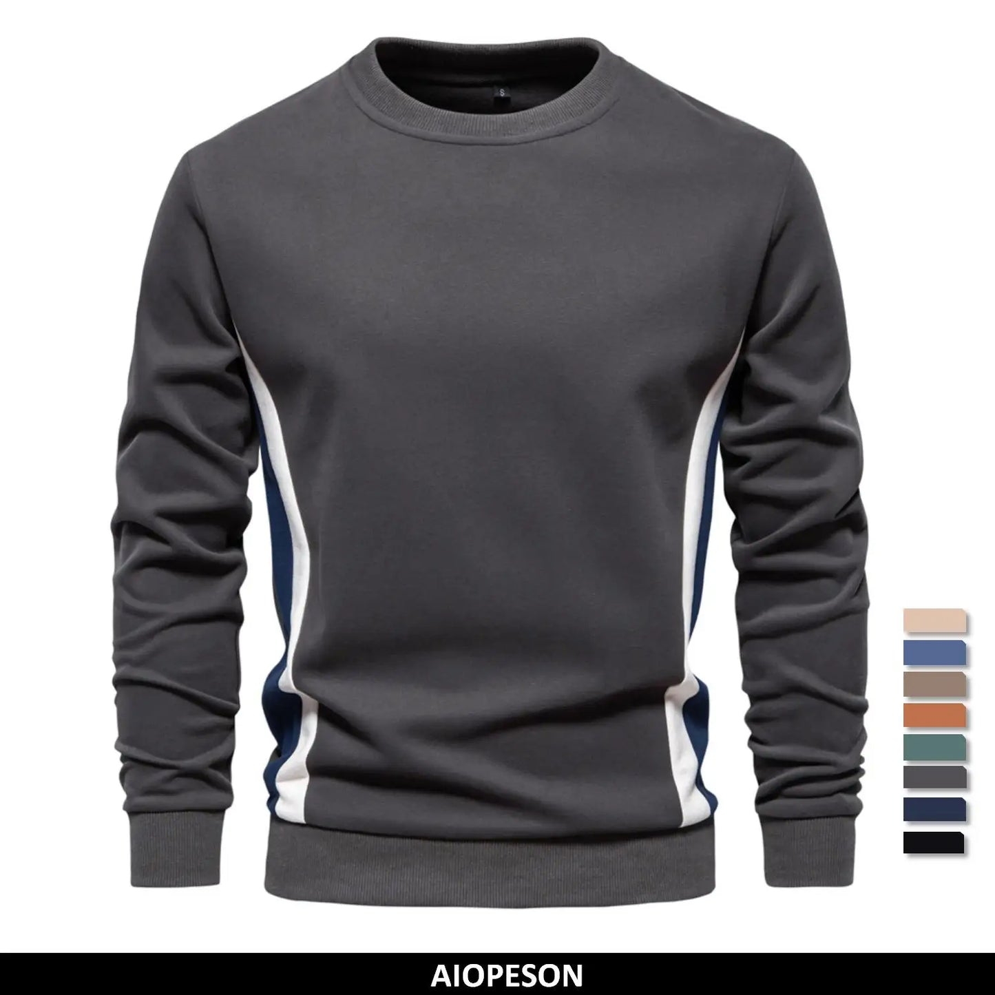 Men's Patchwork Cotton-Blend Crew Neck Sweatshirts Fashion Casual Sport Round-Neck Pullover Sweatshirt for Men