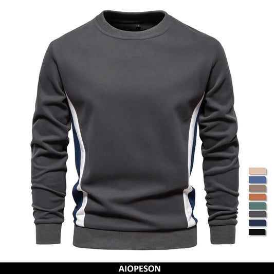 Men's Patchwork Cotton-Blend Crew Neck Sweatshirts Fashion Casual Sport Round-Neck Pullover Sweatshirt for Men