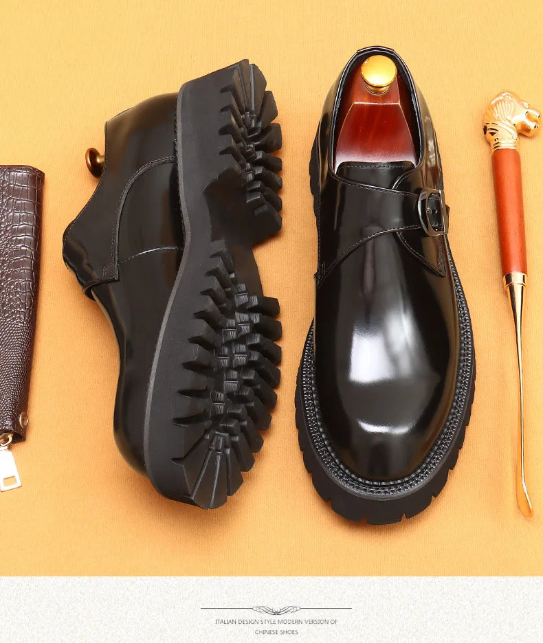 British casual leather shoes genuine leather formal business men shoes thick soled Oxford shoes patent leather Derby shoes