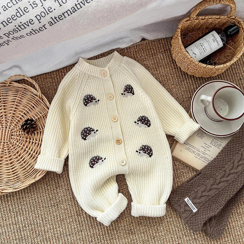 2025 Spring New Children Clothes Animal Embroidery Girls Rompers Single Breast Boys Jumpsuits For Babies 0-1Y Unisex