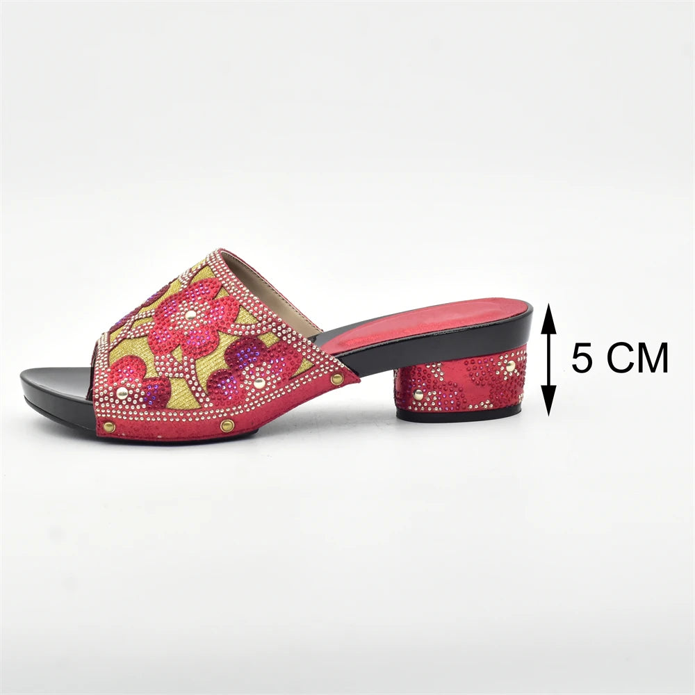 New Red Rhinestone Women Wedding Shoes High Quality African Paty Shoes Open Toe Sexy Ladies Shoes Italian Women Wedding Pumps1
