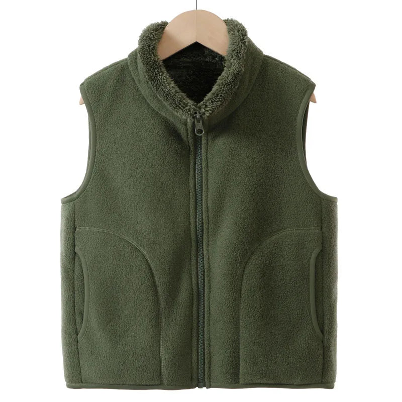 Boys' Winter Warm Vest Solid Colour Big Pocket Waistcoat Zipper Korean Kids Loose Sleeveless Jacket For Children 4-12T