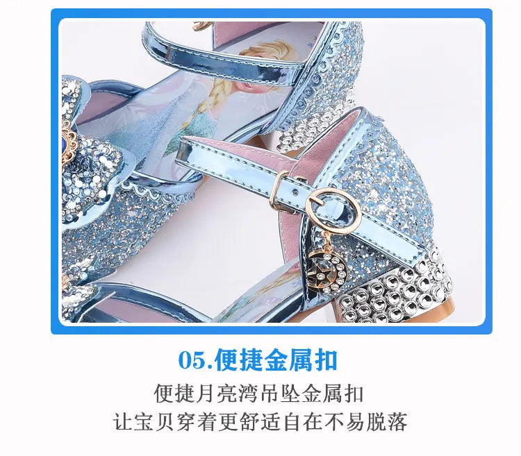Kid fashion shoes Girls Sandals Frozen 2 Elsa Princess Shoes Little Girls Crystal Shoes Children High Heels Catwalk Show Shoes