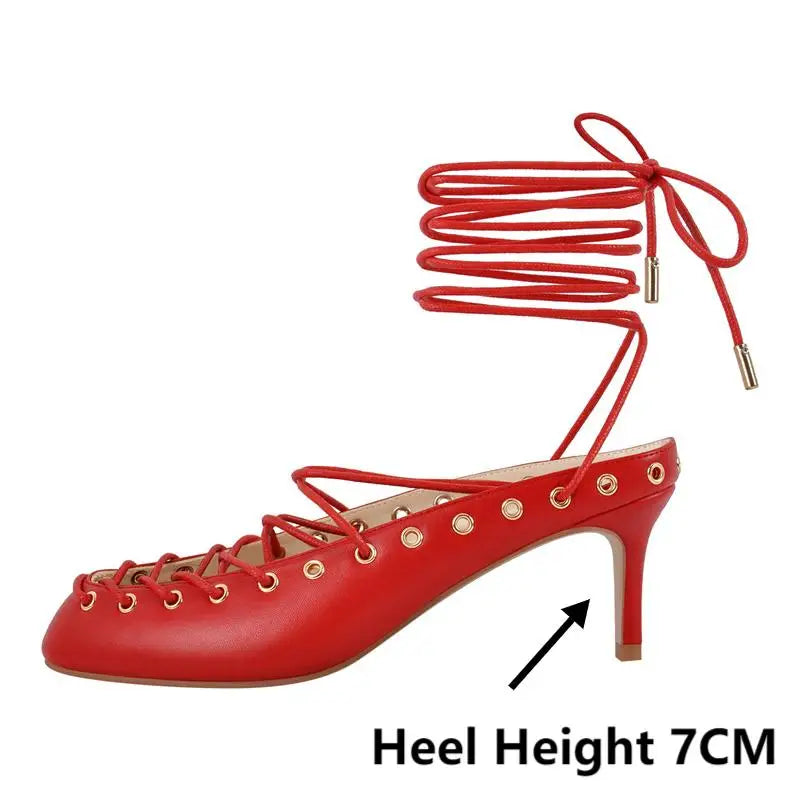 Women White Closed ToeLace Up Mules Kitten Heel Stiletto Summer Sandals Coeset Heels