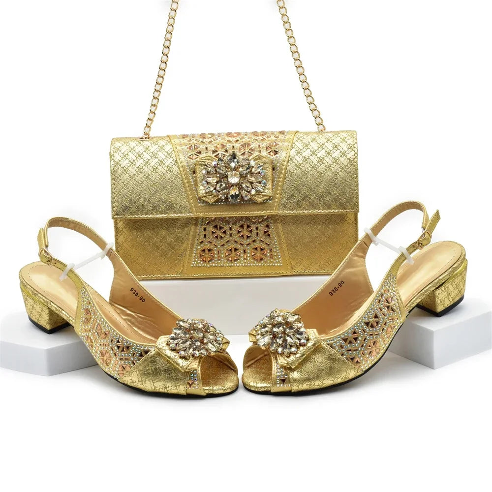 Orange Shoe and Bag Set Luxury Designer Shoes Women Matching Wedding Shoes and Bags Decorated with Rhinestone