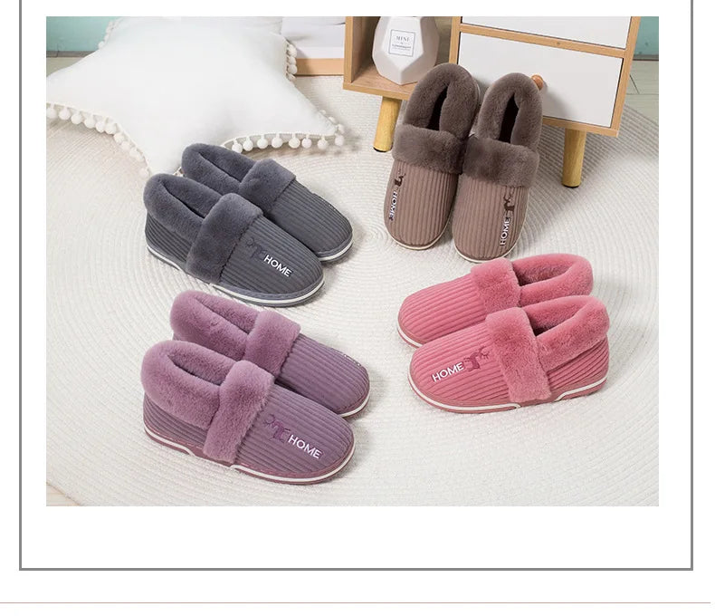 Men's Warm Plush House Slippers Indoor Anti-slip Winter Fluffy Slides With Waterproof Short Plush Male Cotton Shoes