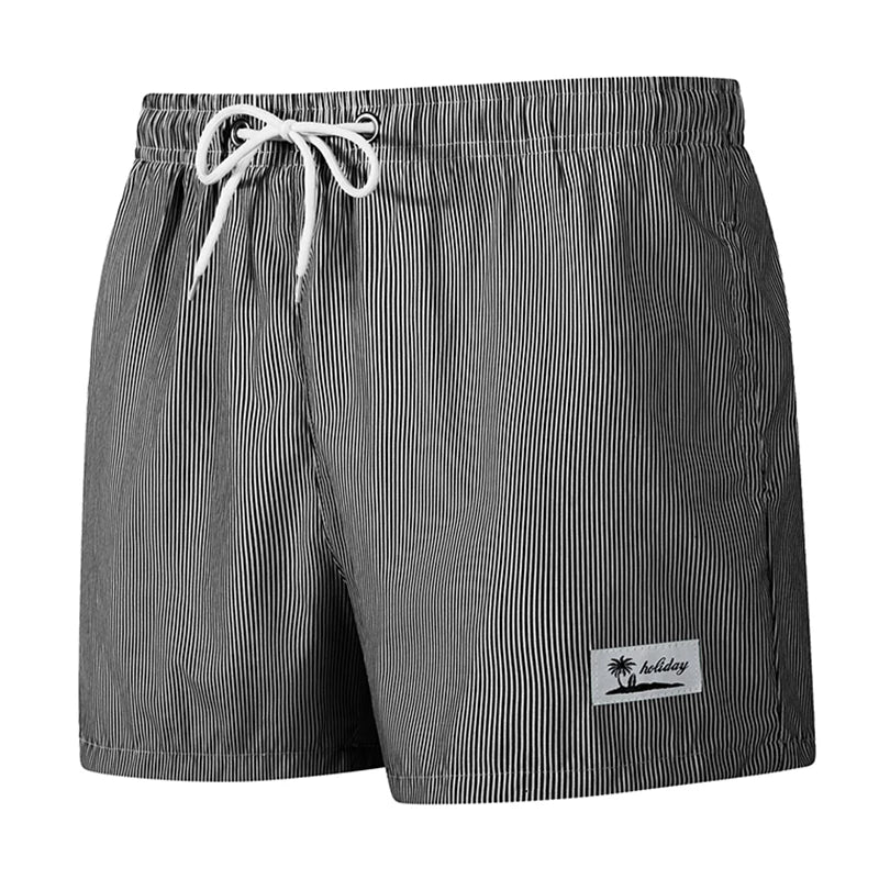 Men’s Quick-Dry Striped Swim Shorts – Beach Board Shorts with Mesh Liner & Pockets for Summer Swimwear