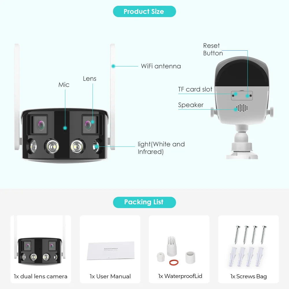 BESDER 8MP 4K Dual Lens Ultra wide angle 180° Wifi IP Camera Cecurity Protection Ai Human Detect Security Surveillance ICSEE APP