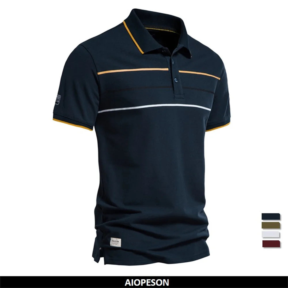 Men's Polo Shirts Cotton Short Sleeve Striped Contrast Colour Polo Shirts for Men Brand High Quality Social Polos Male