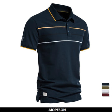 Men's Polo Shirts Cotton Short Sleeve Striped Contrast Colour Polo Shirts for Men Brand High Quality Social Polos Male