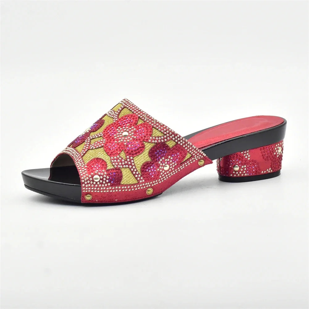 New Red Rhinestone Women Wedding Shoes High Quality African Paty Shoes Open Toe Sexy Ladies Shoes Italian Women Wedding Pumps1