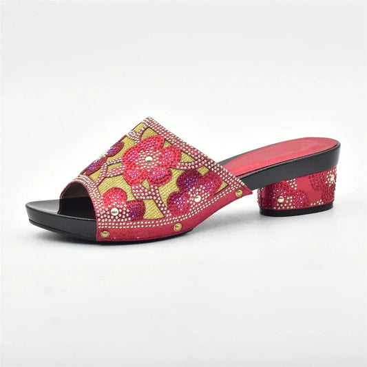 New Red Rhinestone Women Wedding Shoes High Quality African Paty Shoes Open Toe Sexy Ladies Shoes Italian Women Wedding Pumps1