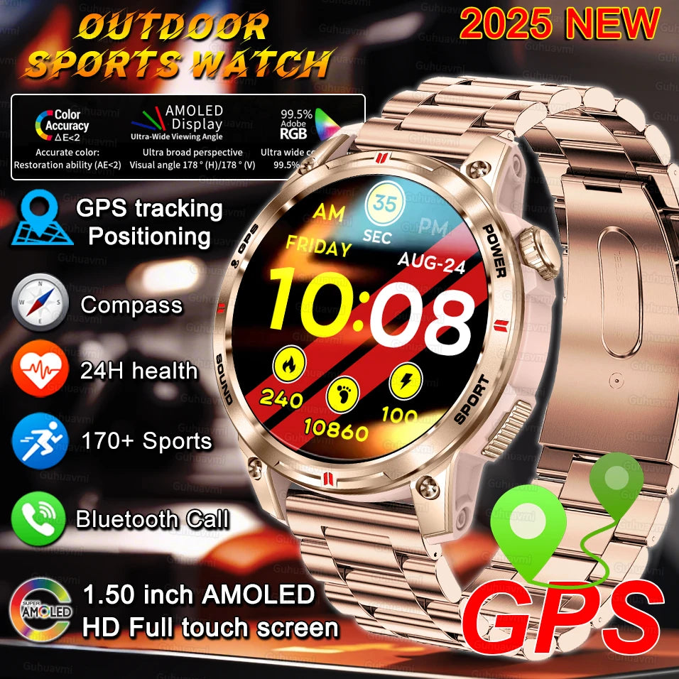 2025 New GPS Sports Smart Watch Men Waterproof Fitness Tracker Bluetooth Call 400MAH Battery Bracelet Smartwatch For Woman - Compatible with Xiaomi IOS