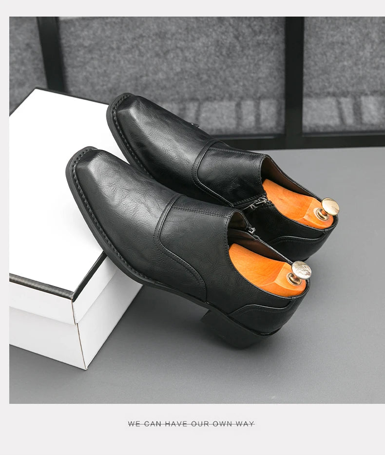 Low Heel Dress Shoes Men Fashionable Chelsea Shoes for Men Black Brown Male Business Formal Oxfords Large Size 38-46 Loafers