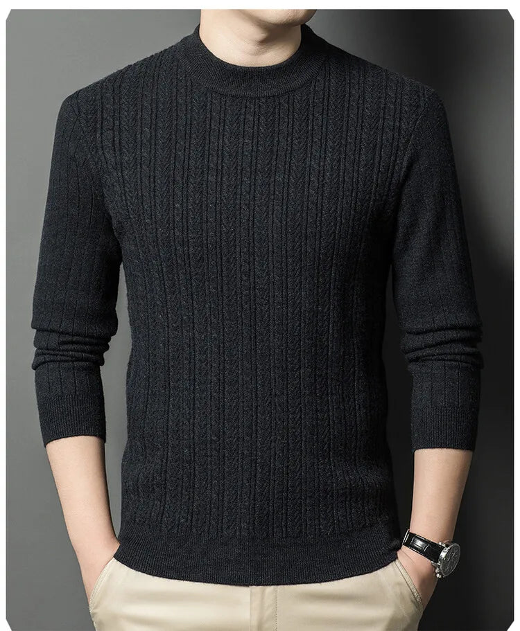Men's Autumn and Winter Warm Turtleneck O-Neck Sweater, Thickened Slim-Fit Bottoming Shirt, Fine knitted Sweater Sizes M-4XL
