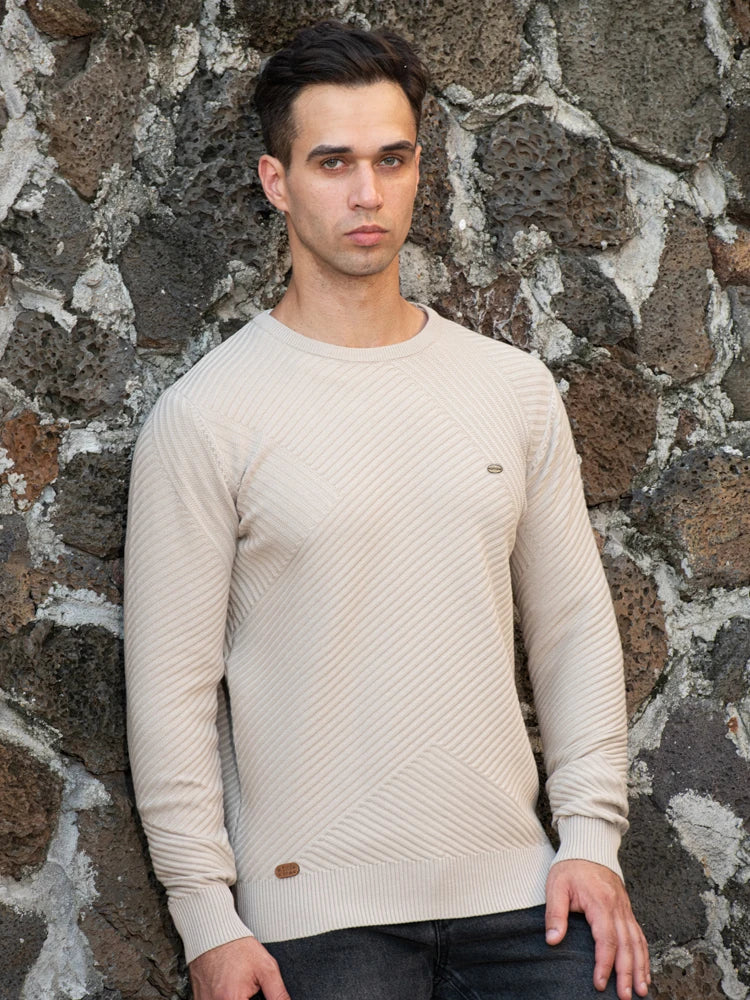 Men's Solid Colour Cotton Sweater Striped O-Neck Knitted Pullover for Men Casual High Quality Winter Sweater