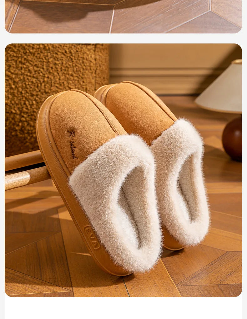 Women's Winter Warm Platform Cotton Plush Slippers Suitable As Fluffy House Footwear With Soft Sole Non-Slip Ladies' Shoe