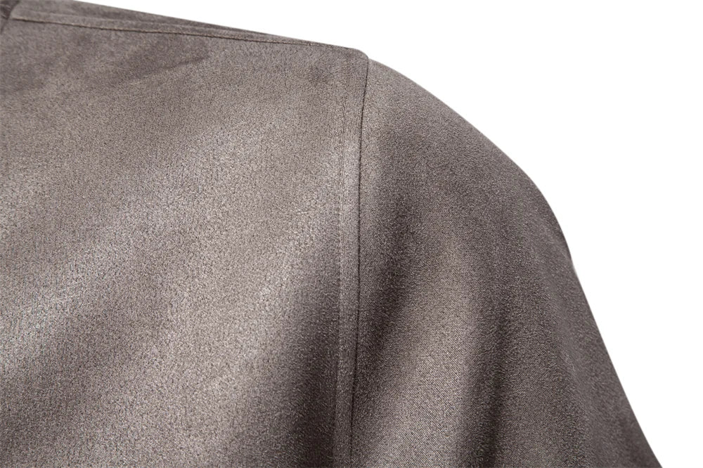 Men's Suede Button Up Bomber Jackets Crew Neck Button-Up Baseball Casual Business Outwear Jacket For Men