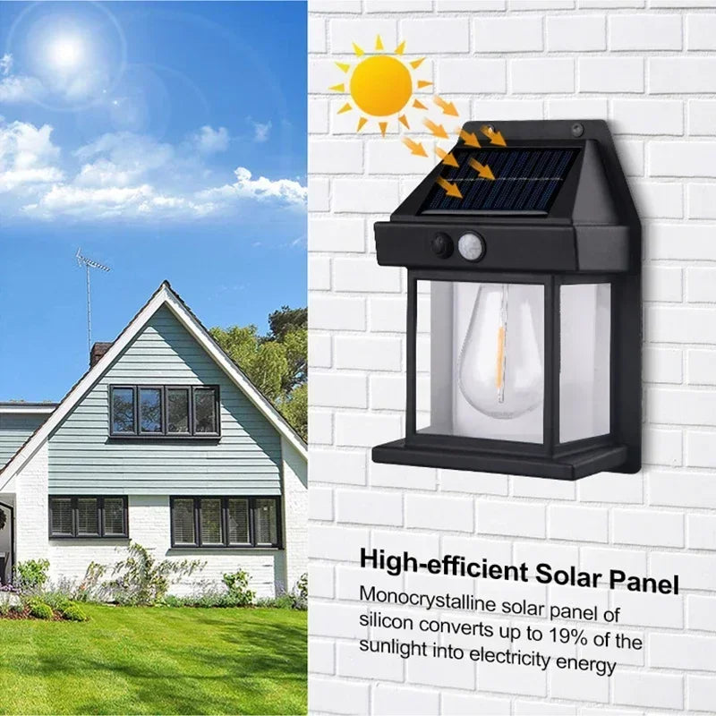 Solar-Powered Waterproof Outdoor Wall Light with Motion Sensor Tungsten Filament Garden Yard Decoration LED Lamp 3 Modes 1-4Pcs
