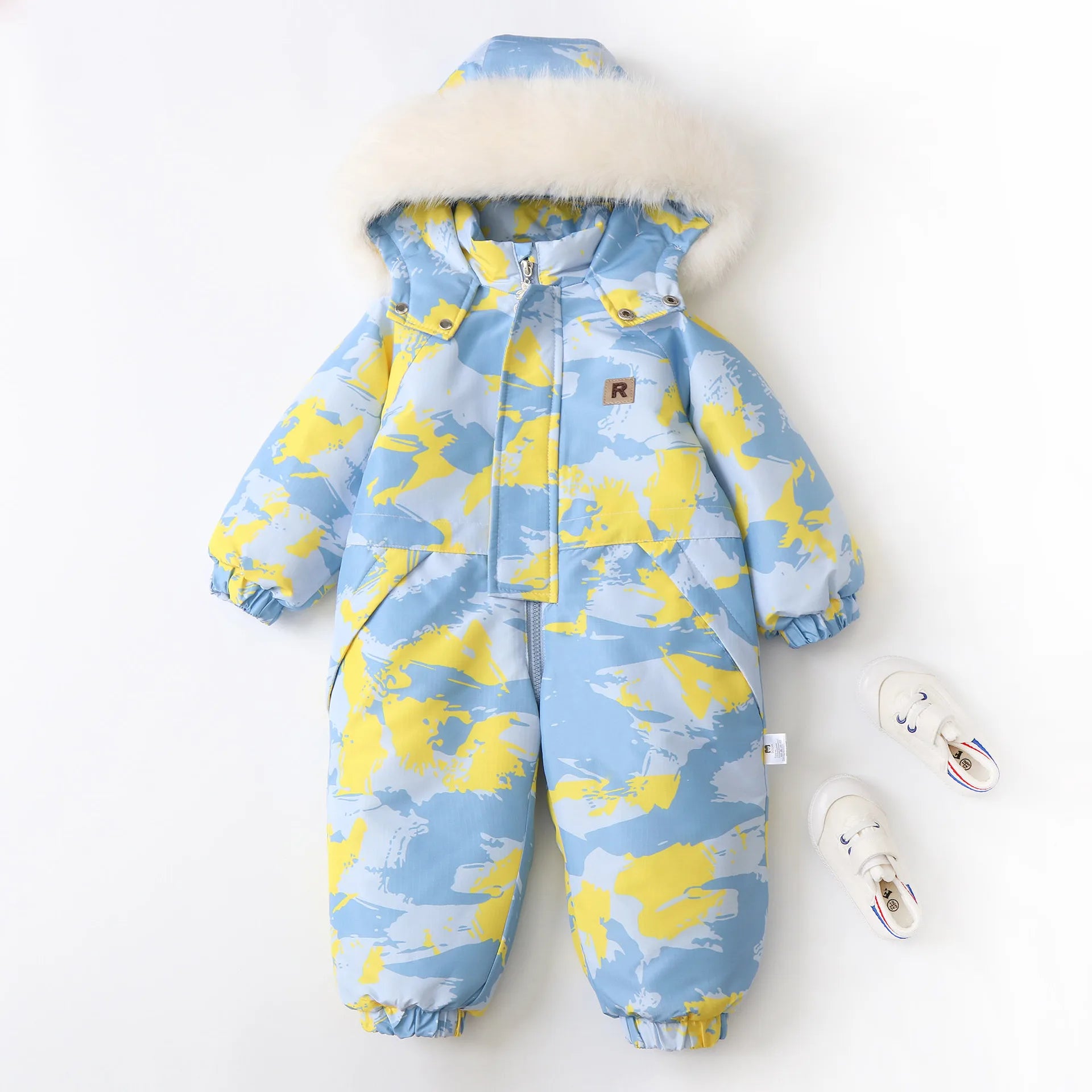 Unisex Children's Snowboard Winter Warm Clothing Snow Suit Floral Printed Fur Lining Hooded Snowboard Coats For Kids