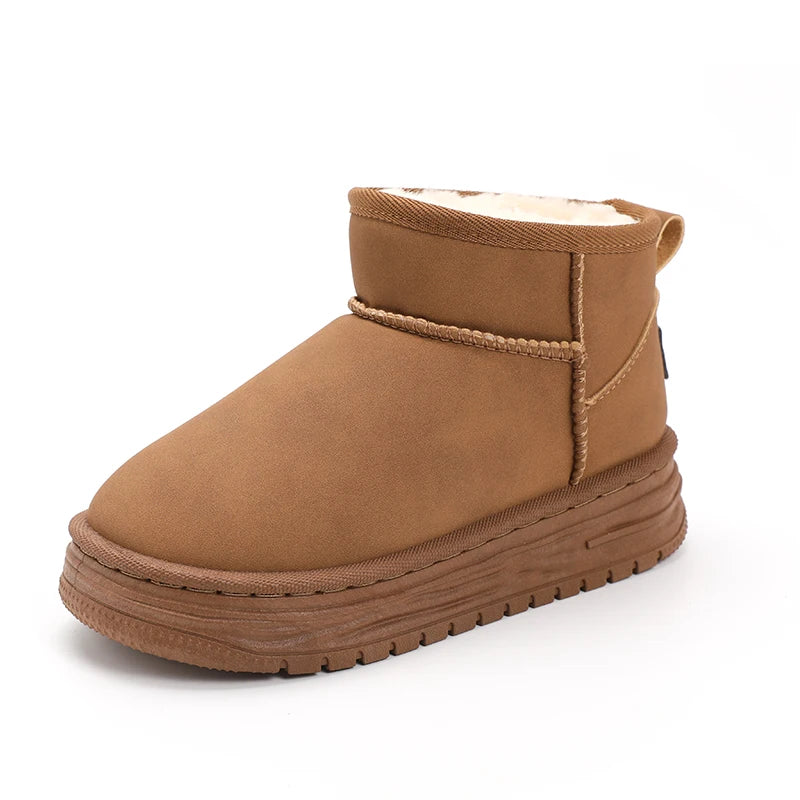 Kindersneeuwlaarzen met antislipbont en dikke zool voor meisjes, casual sportschoenen, damesmode, bruine enkellaarsjes, waterdicht en warm