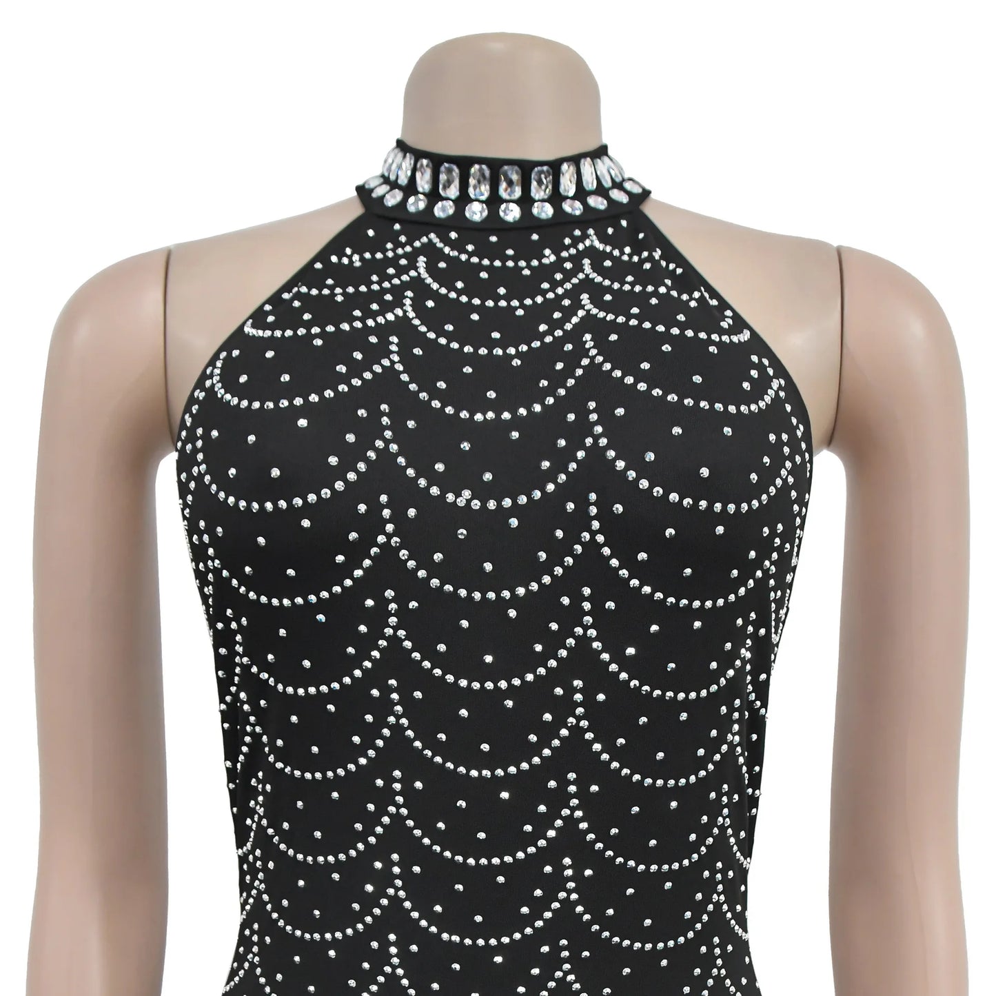 Women's Sexy Sleeveless Halter Rhinestone Decor Floor-length Mermaid Party Dress