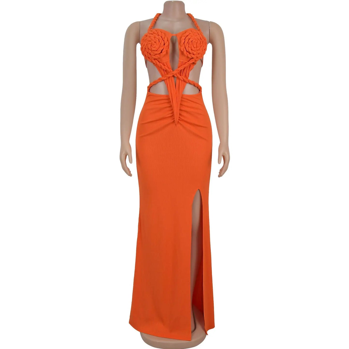Bohemia Knitted Women Maxi Dress 2025 Summer Halter Lace Up Backless Split Sheath Vestidos Beach Vacation Robe