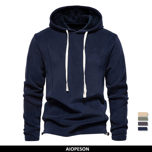 Herren Winter Solid Fleece Hoody Hochwertiger warmer Casual Kordelzug Hut Sweatshirt Softshell Hoodies für Männer